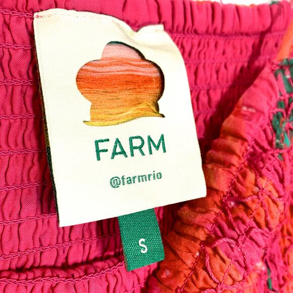 Farm Rio Red Pepper Smocked Tie Ruffle Hem Beaded Strap Dress Red Small - Picture 9 of 14